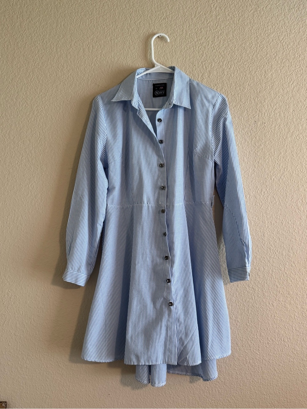Blue & White Stripe Long Sleeve Shirt Dress